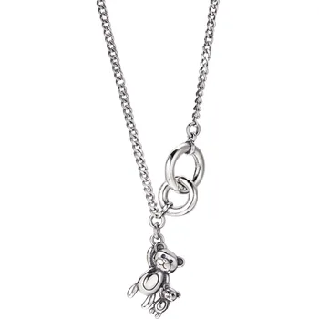

SUNIANGON Cute Big Small Bear Necklace 100% 925 Sterling Silver Big Circles Punk Necklace Animal Pendant Girl Women Necklace