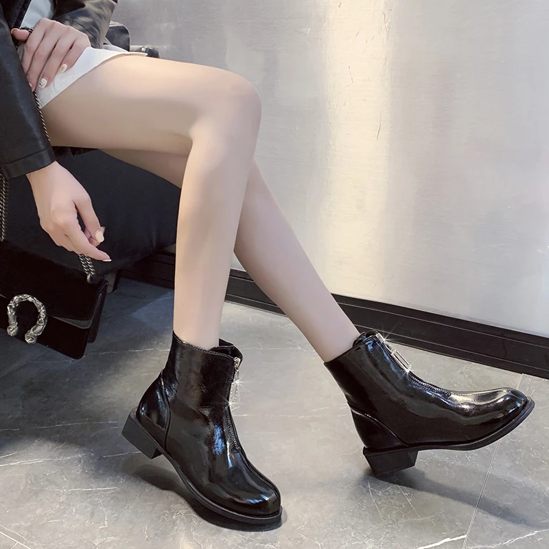 

2019 Ladies Style Style Color Matching Simple ankle Boots Fashion High To Help Casual Thick Bottom Comfortable black Basic