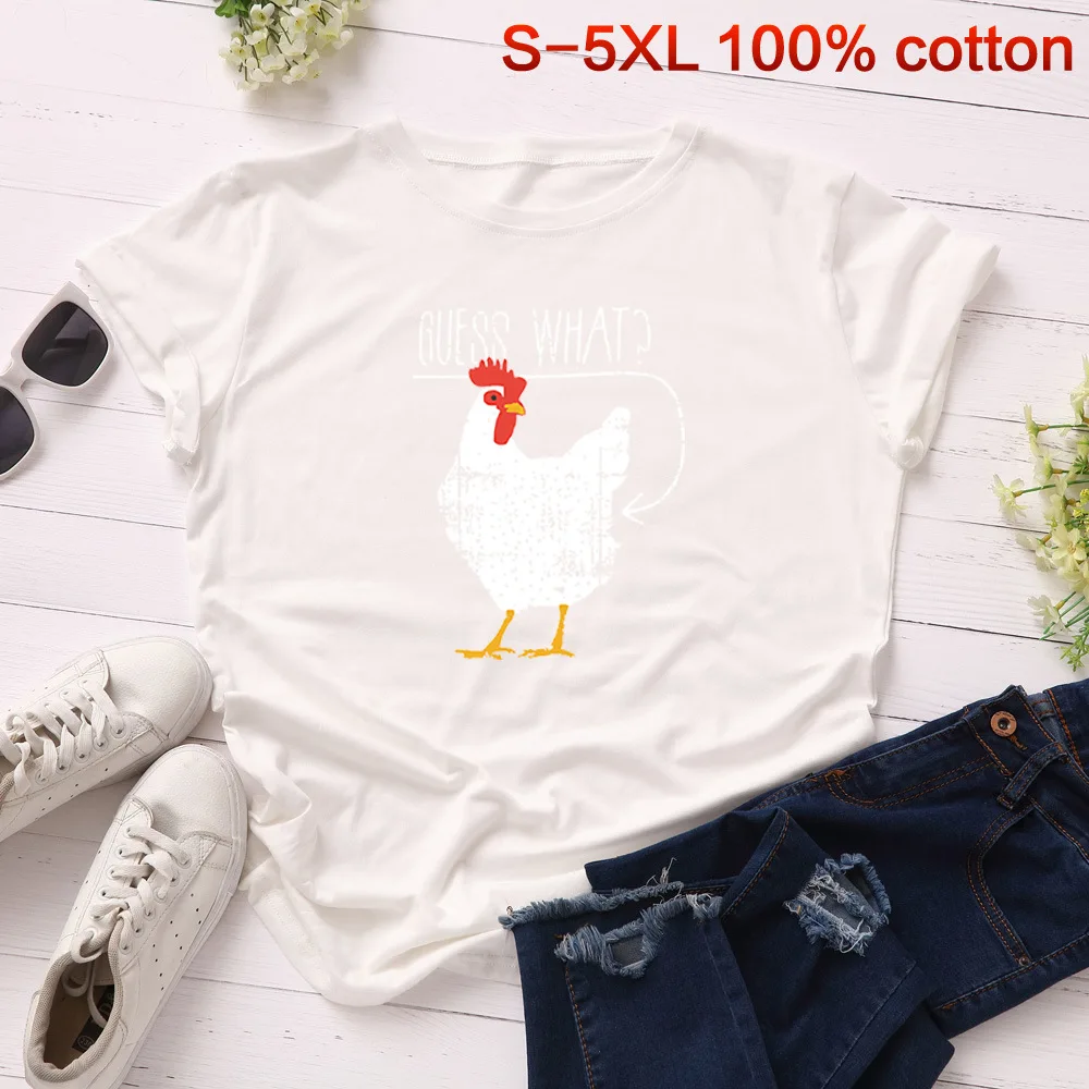 white S-5XL, хлопок, женская футболка, Harajuku, летняя, милая, с принтом петуха, футболка с коротким рукавом, Круглый ворот, большой размер, футболка, повседневные, свободные топы - Цвет: white