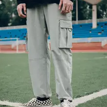 Прямые брюки-комбинезоны, тканевые брюки, Гонконгский модный бренд, несколько карманов, четыре сезона, винтажные свободные мужские повседневные брюки