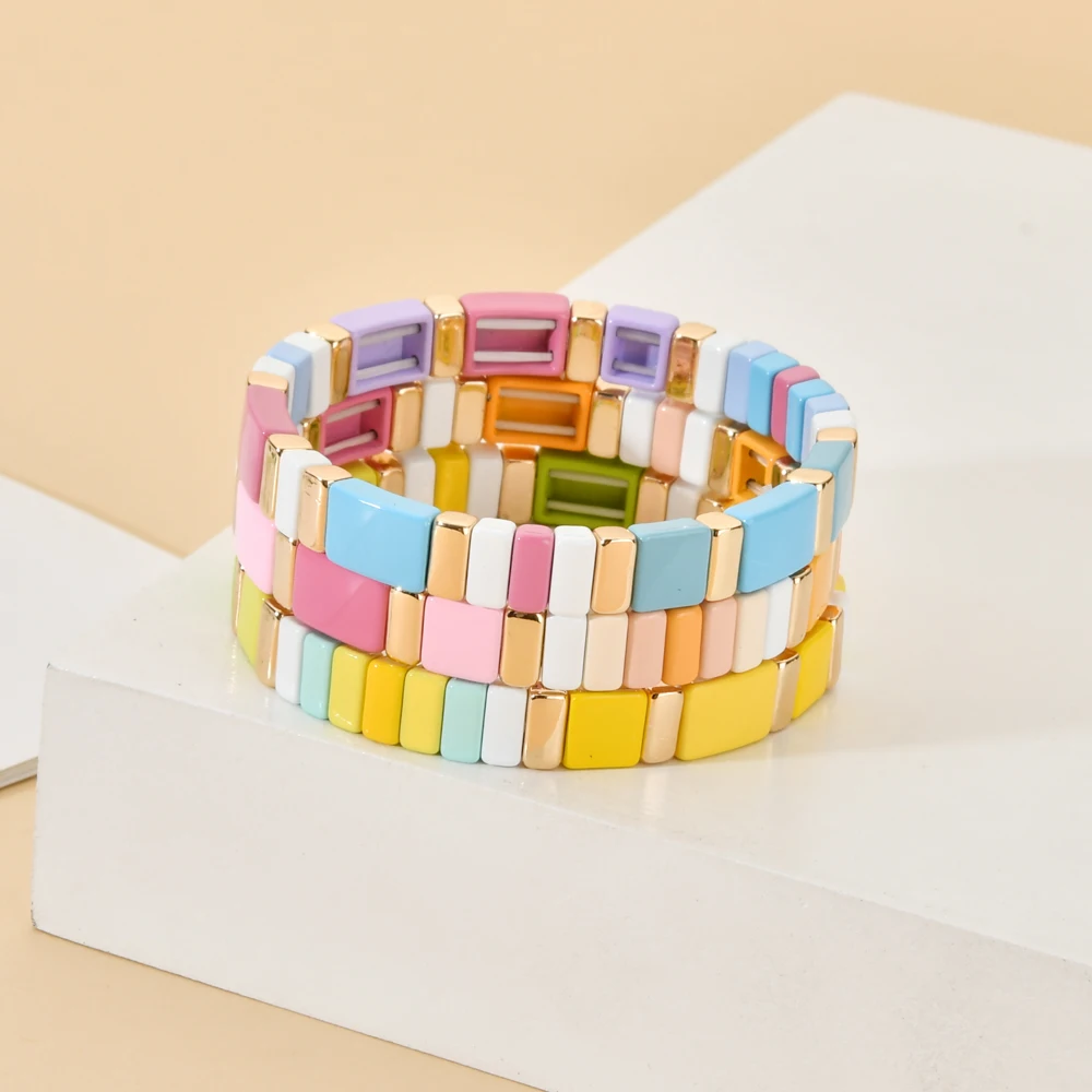 Boho Enamel Tile Bracelet Girl Jewelry Rainbow Pulsera For Women
