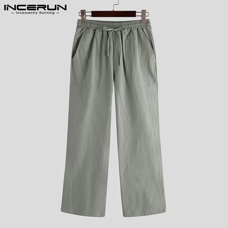 Light Green Pants INCERUN, винтажные мужские повседневные штаны, на завязках, хлопковые, одноцветные, с карманами, свободные, для бега, для тренировок, брюки для мужчин, уличная одежда, спортивные штаны - Цвет: Light Green Pants