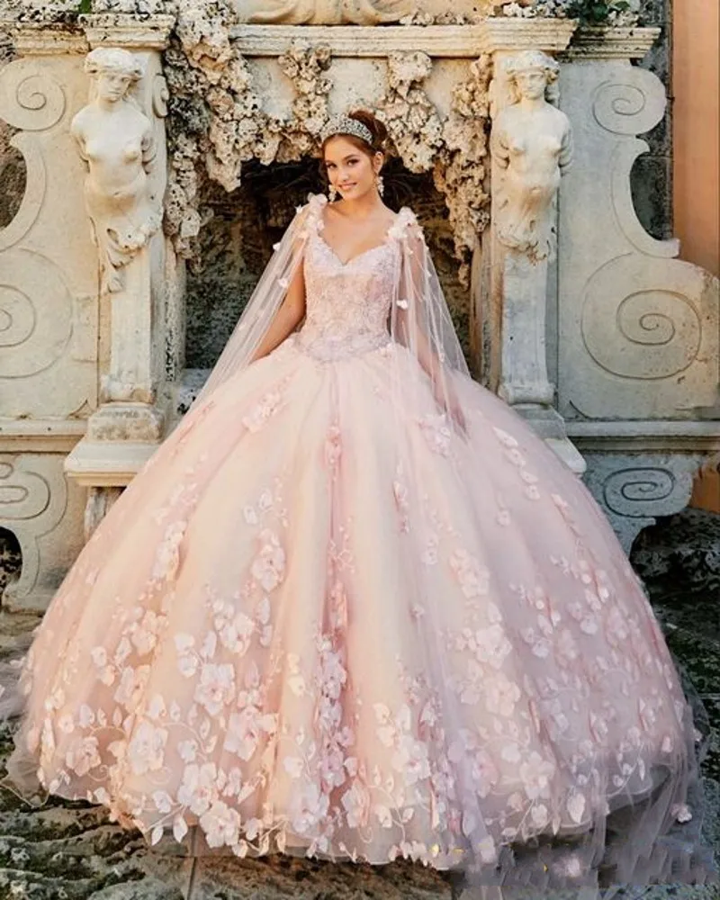 Blush Pink Quinceanera Dress With Cape 