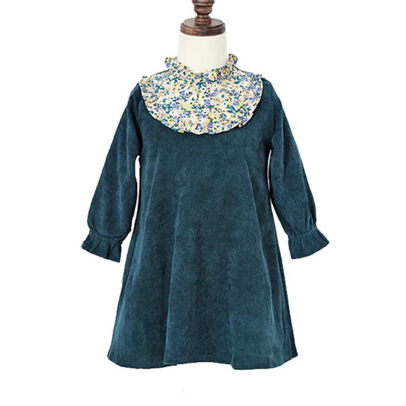 

12M Tto 6 years baby & kids girls corduroy long sleeve floral print formal flare dress children girl fashion fall winter dresses