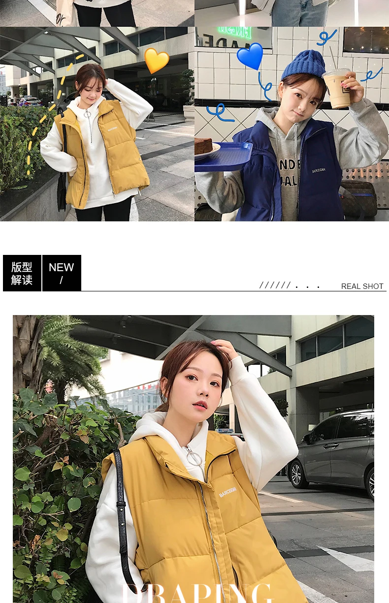 Photo Shoot down Jacket Waistcoat Female Winter Korean-style Stand Collar Vest Large Size Thick Cotton Coat Short Vest Fashion