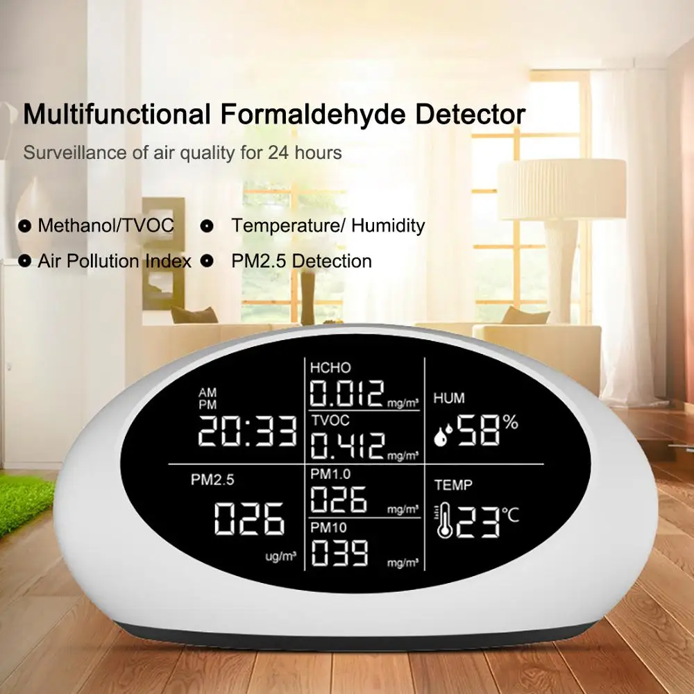 

Multifunctional Air Quality Monitor,Detector for PM2.5,Formaldehyde,Temperature,Humidity,Audio Alarm,Portable Detector for Offic