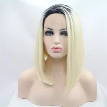 Sylvia короткий боб синтетический парик на кружеве прямые волосы Омбре бесклеевой парик Средняя часть натуральный вид блонд женские парики косплей