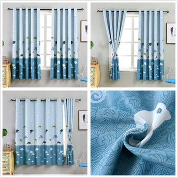 

Kids Bedroom Window Short Curtains Jinya Home Funny Dolphin Print Blackout Grommet Blue Curtain for Boys Girls New Arrival Panel