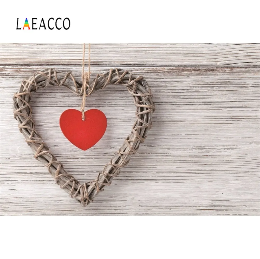 Laeacco Фото фоны Красное сердце Любовь День Святого Валентина серые доски текстура