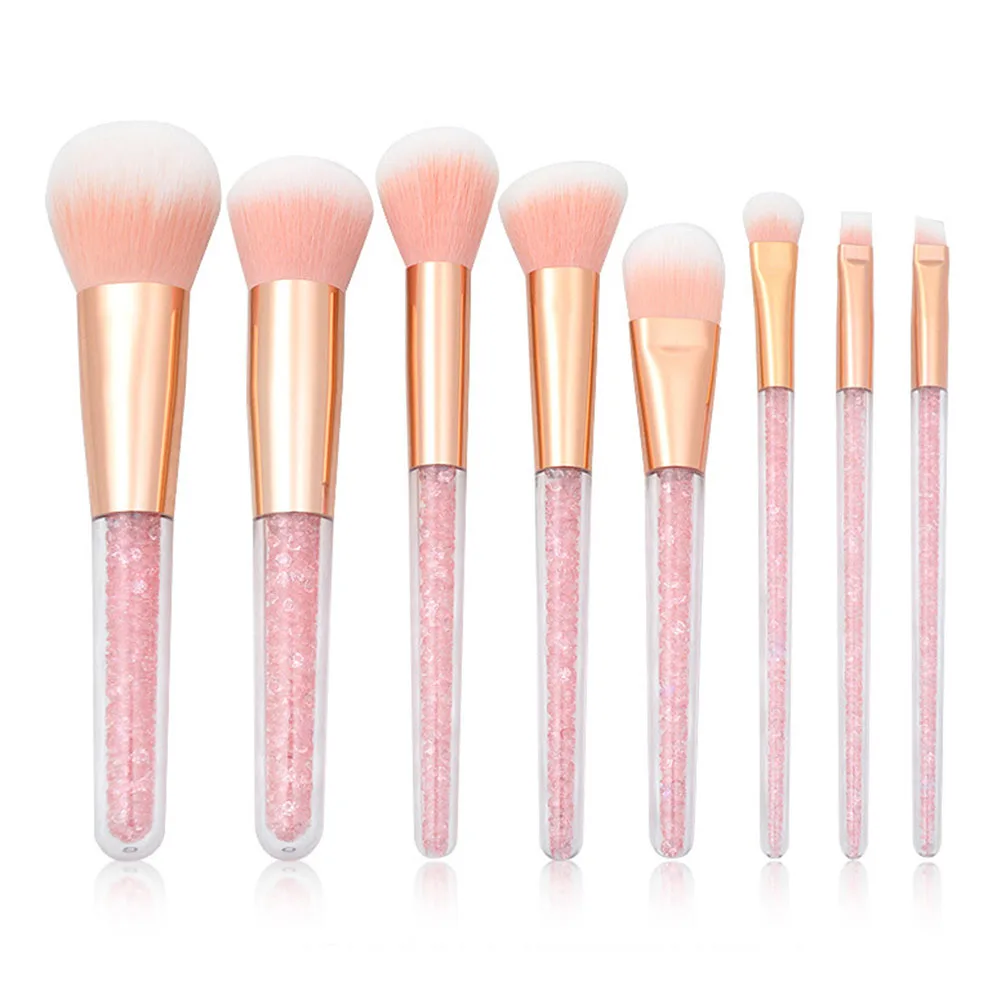 8pcs pink Crystal 10 шт./компл. бокал для шампанского набор кистей для макияжа make up основа для макияжа лица Косметическая пудра Румяна Тени для век Kabuki смешение Косметика Кисть инструмент для красоты - Handle Color: 8pcs pink Crystal