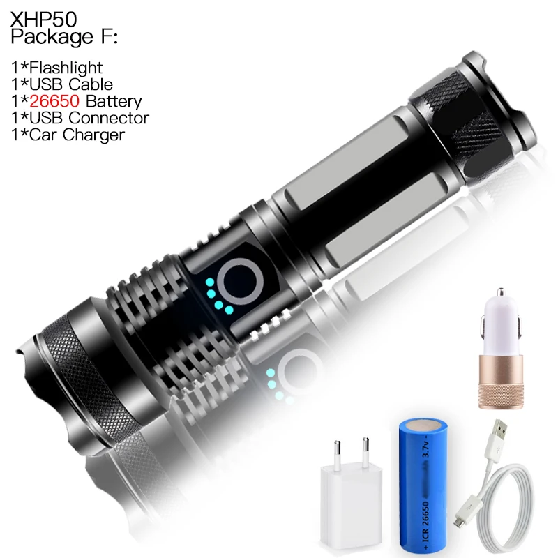 F Мощный светодиодный фонарик 18650 лм XHP50 с usb-зарядкой, 5 режимов масштабирования, светодиодный фонарь lanter, аккумулятор 1* для кемпинга - Испускаемый цвет: F