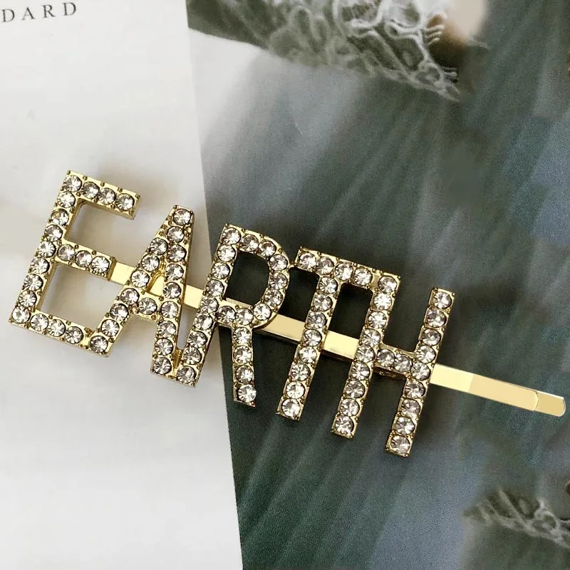 EARTH Gold 1 шт., заколки для волос с кристаллами и буквами, стразы, заколки для волос, заколки для волос, инструменты для укладки волос, аксессуары, ювелирный подарок - Цвет: EARTH Gold