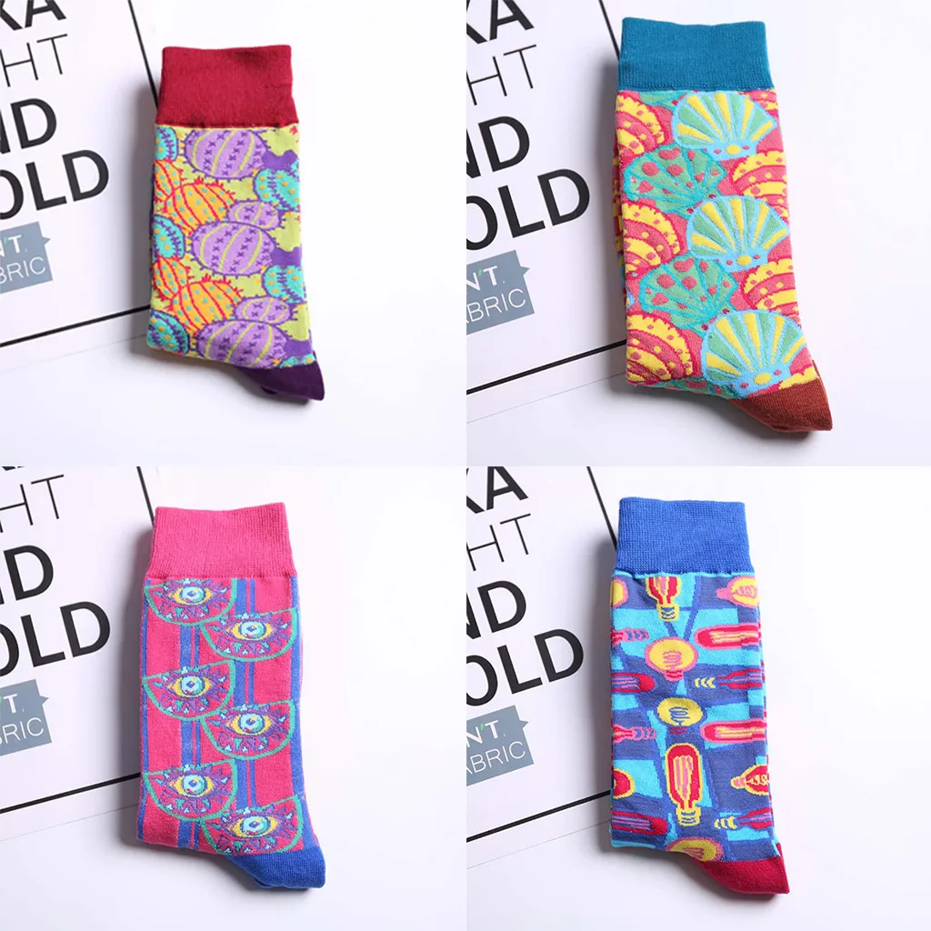 Женские креативные яркие цветные носки с принтом, повседневные хлопковые носки