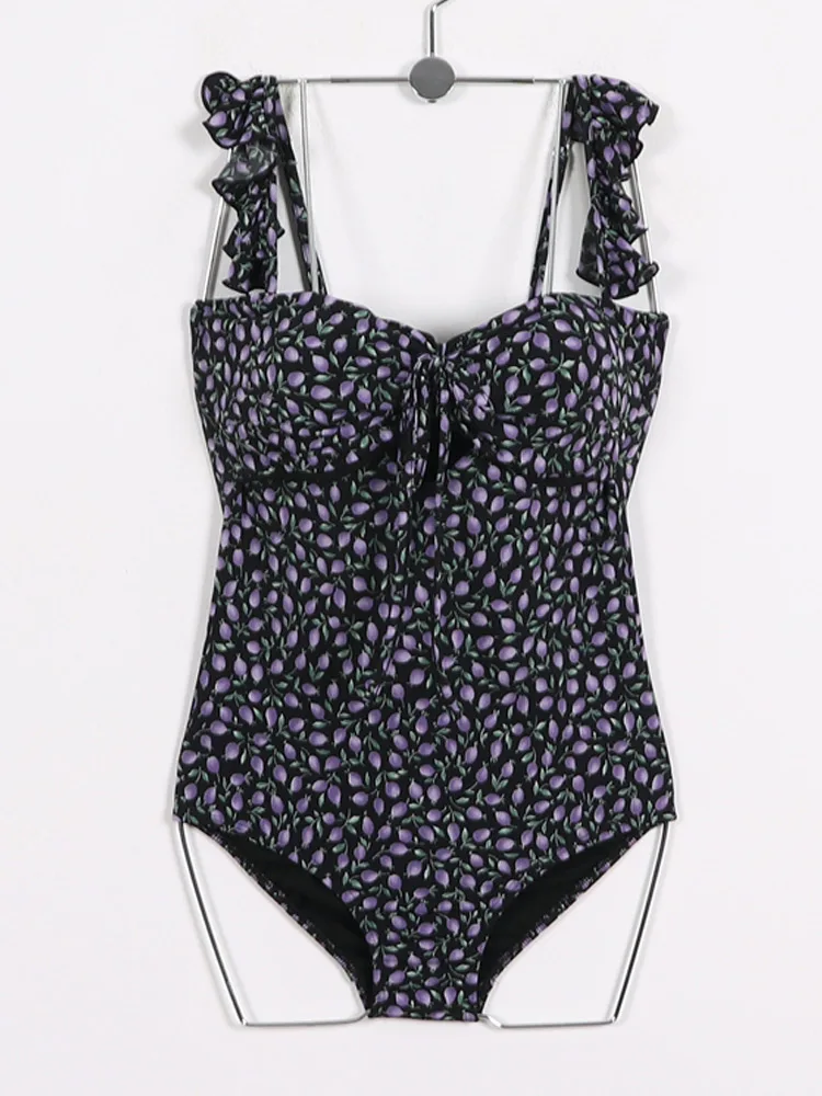 

2019 New Korean Women One Piece Swimsuit Print 2 Color Choice Front CrossTummy Control Swimwear Sexy Beach Bathing Suit