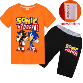 

2020 spring Summer Cotton Boys Sonic The Hedgehog clothes Kids T-shirt Top Leisure Streamers Pants Children Tracksuit Sets