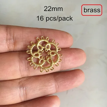 

16 pcs -Round Flower Brass Filigree Charm Connectors Jewelry Accessories Findings Metal Casted Handmade embellishments 22mm