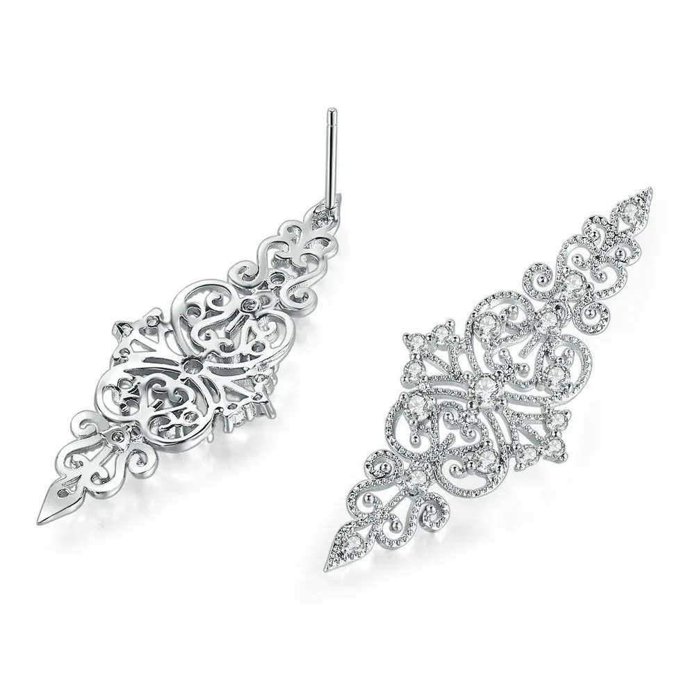 

Vintage 925 Silver Color Earrings Exaggerated Pendant 14K White Gold Zircon Drop Earrings for Women Wedding Statement Jewelry