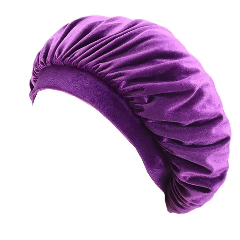 Новая женская широкая эластичная повязка для ночного сна, бархатная одноцветная головной убор тюрбан шляпа - Цвет: Фиолетовый