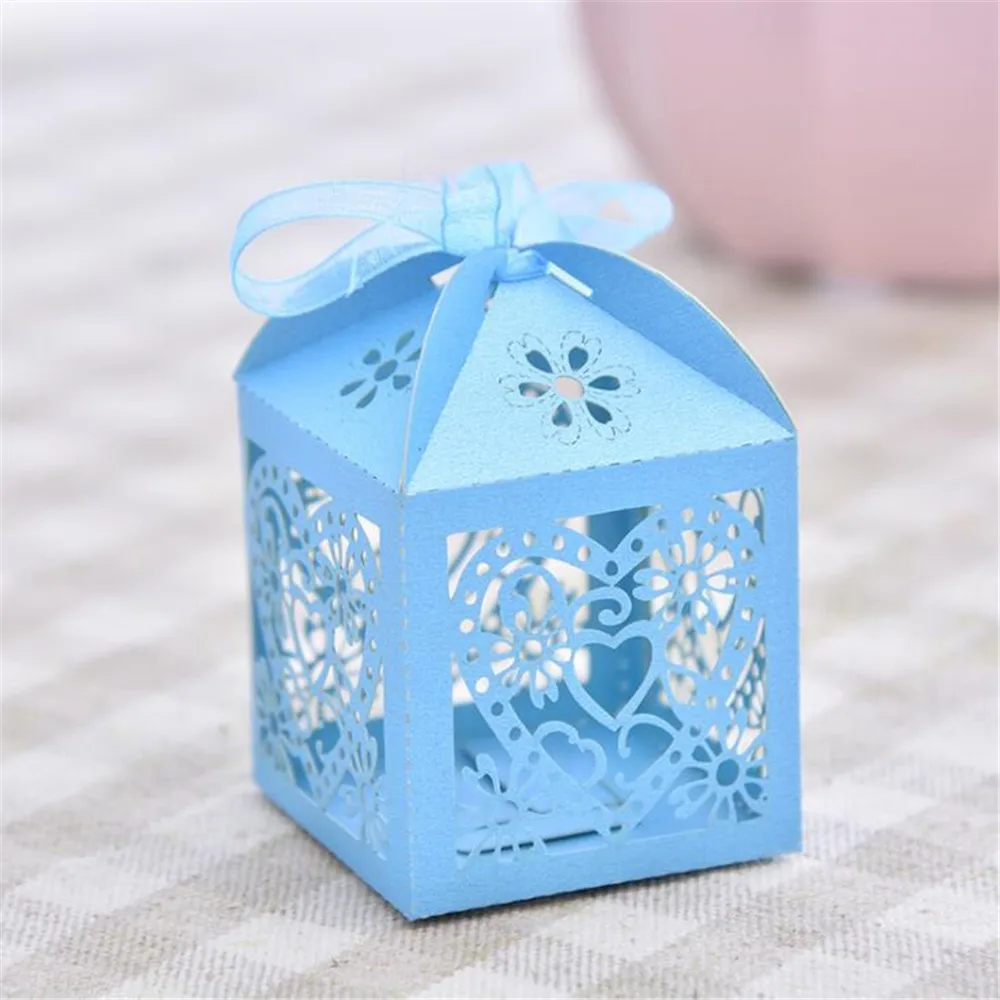  Promotion Heart Design Lase Cut Wedding Sweets Candy Gift Packing Boxes With Ribbon Table Decoratio