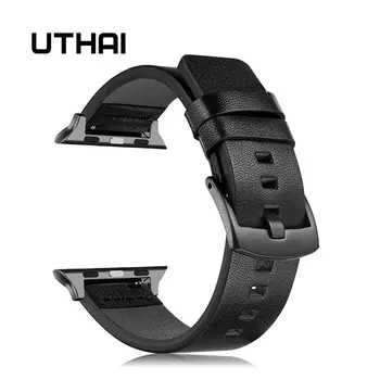 

UTHAI A16 Leather Watch Strap For Apple Watch 3/2/1 38mm 40mm series watchband For iwatch 4/5 series 40mm 44mm watch band