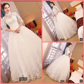

2020 new arrival ball gown white lace appliques beaded wedding dresses high neckline hollow back sexy bridal gowns hot sale