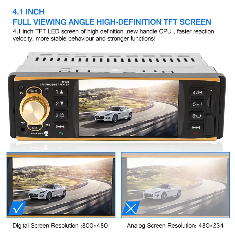 

4'' TFT Screen Stereo Electronic Tuner Rear Camera+Car Radio Mirror Link MP3/WMA/WMV Bluetooth Stereo 4.1 Inch HD Headunit Set