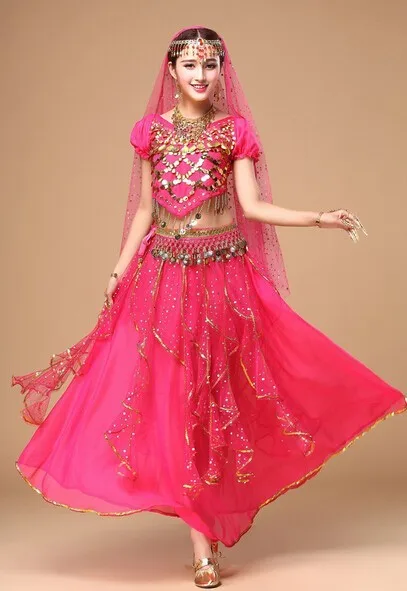 DJGRSTER костюм Болливуд индийский костюм платье для танца живота платье Для женщин живота Танцы костюм наборы Племенной юбка 2-3 шт./компл