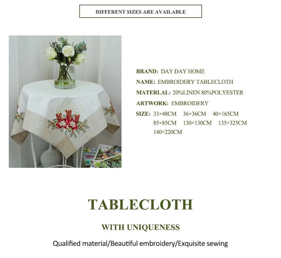 Description Picture 3 of itemChristmas Embroidered Placemat Table runner Square Rectangle Tablecloth Holiday Party Water-washable