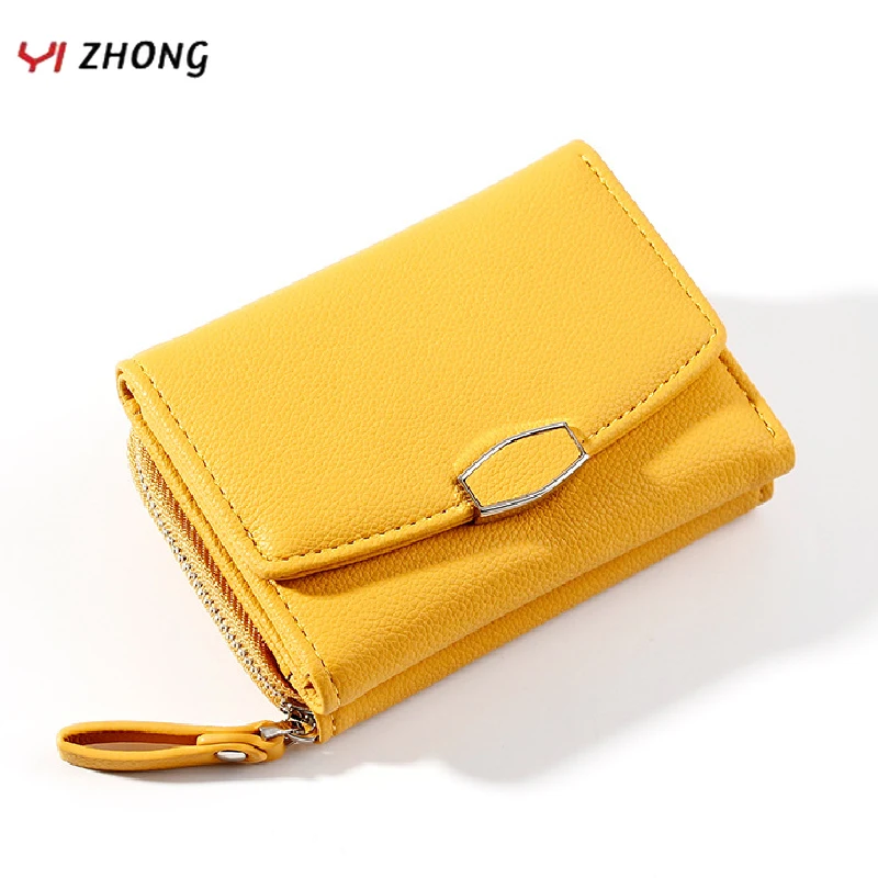 

YIZHONG Many Departments Trifold Women Wallets With Clamp Coin Purses Card Holder Small Wallet Female Ladies Purse Carteira
