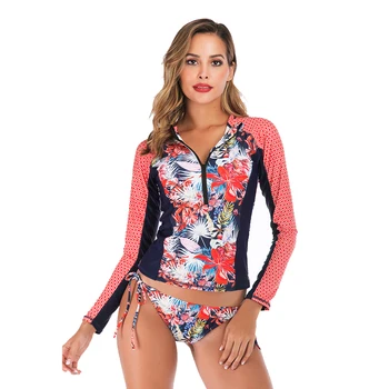 

2020 New Print Women Swimsuit For Woman Lycra Surf Swimwear Bikinis New Pair Long Sleeve Suit Maillot De Bain