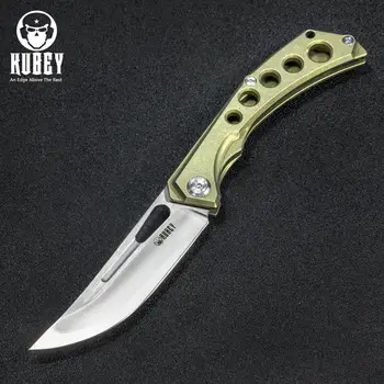 

KUBEY Ishtar - KU170 AUS-10 Blade Titanium Pocket Folding Knife EDC Hunting Knife Gold Ti Handle