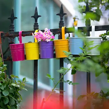 

10pc Metal Flower Hanging Flower Pot Hook Wall Removable Candy Color Iron Bucket Tin Garden Balcony Hanging Succulent Basket New