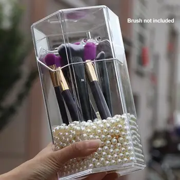 

Makeup Brush Holder Square Pearl Cosmetic Case Transparent Flip Dust-proof Bucket