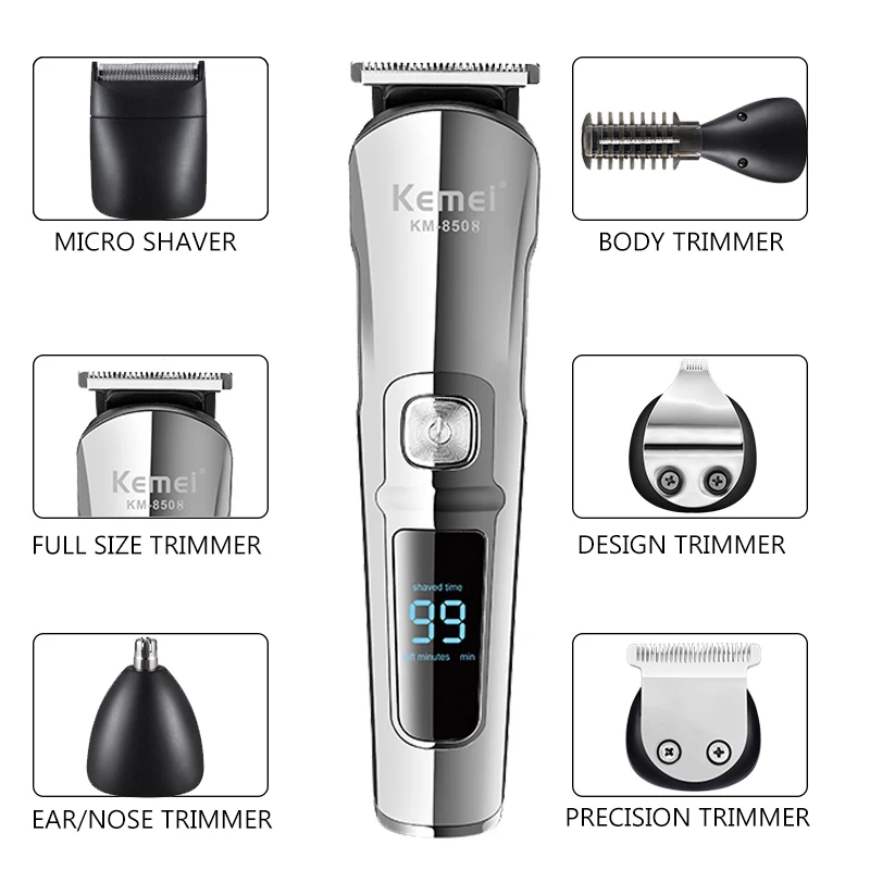 Kemei Professional Multifunction Beard Hair Trimmer Waterproof 6 In 1 Hair Clipper Electric Razor for Men Grooming Kit KM-8508