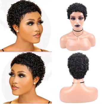 Short Afro Curly Synthetic Hair Wigs for Black Women Short Hairstyles Pixie Cut Wigs with Thin Hair Black Brown Blonde Hair Wigs 1