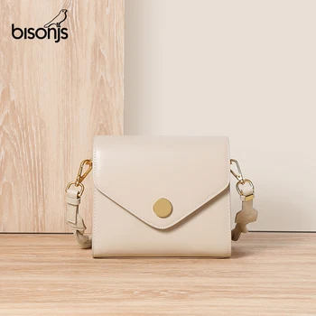 

BISONJS Solid Leather Crossbody Bag Women 2020 Travel Handbag Fashion Simple Shoulder Messenger Bag Lady CrossBody Bag B10014