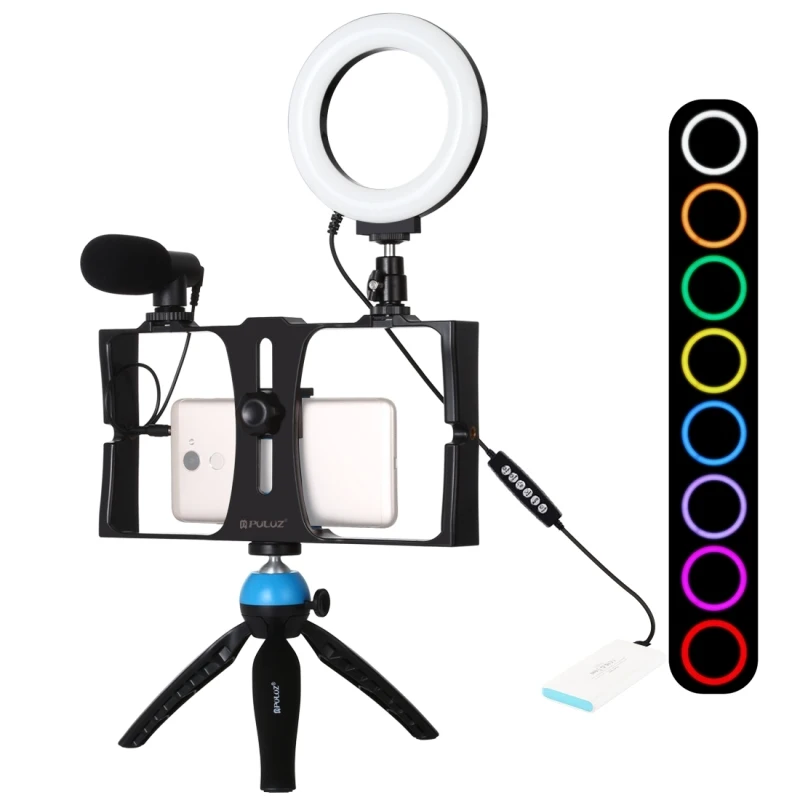 Transmissão ao Vivo 4 em 1 Equipamento de Vídeo + 4.7 Puluz Vlogging Smartphone Polegada Rgbw Selfie Anel Luz & Microfone Tripé Montagem Cabeça - Image 2