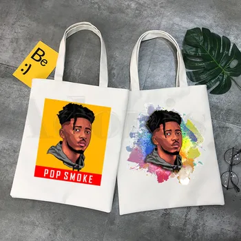

Pop Smoke - Meet The Woo Rapper Music Graphic Hipster Cartoon Print Shopping Bags Girls Fashion Casual Pacakge Hand Bag