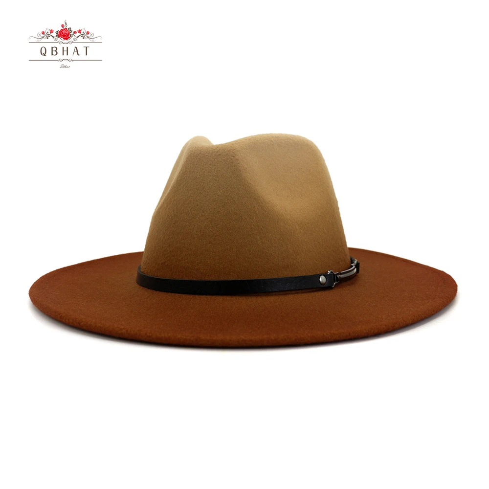 QBHAT Large Brim Gradient Fedora Hats 