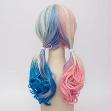LiangMo Длинные Ombre розовый синий Лолита косплей Харли Квинн синтетический парик цветной высокая температура волокно кудрявые джокер девушка парики для
