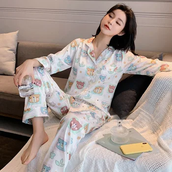 

Print Pajamas Women Pyjamas Suit Shirt&Pants 2020 New Satin 2PCS Sleep Set Nightwear Casual Intimate Lingerie Pijamas Homewear