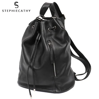 

SC 100% Genuine Leather Fashion Backpack For Men&Women Luxury Punk Style Large Unisex Casual Travel Shoulder Bags Black Knapsack