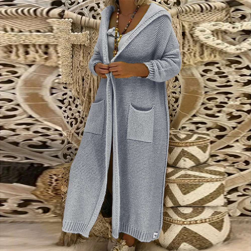 

JODIMITTY Fall 2019 Long Knitted Cardigan Women Fashion Double Pockets Tops Sweater Femme Hooded Sweters Mujer Coat Streetwear
