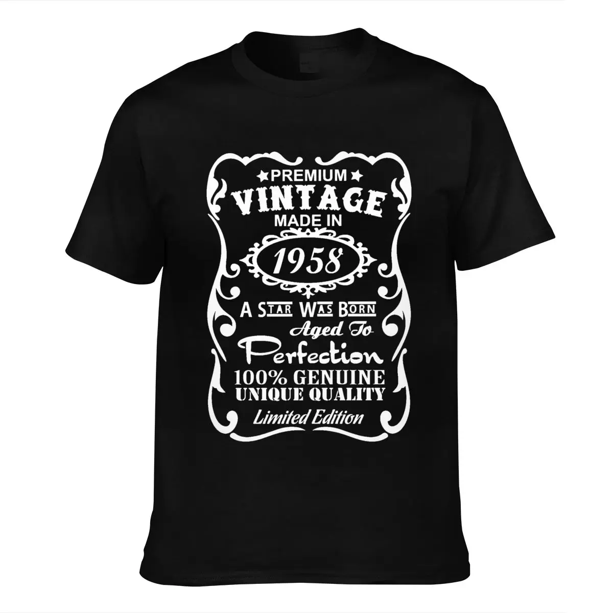 

60th Birthday Gift T-shirt Fashion T-shirts Summer Straight 100% Cotton Made in 1958 Vintage Star Age 60 Years Mens Ladies Print