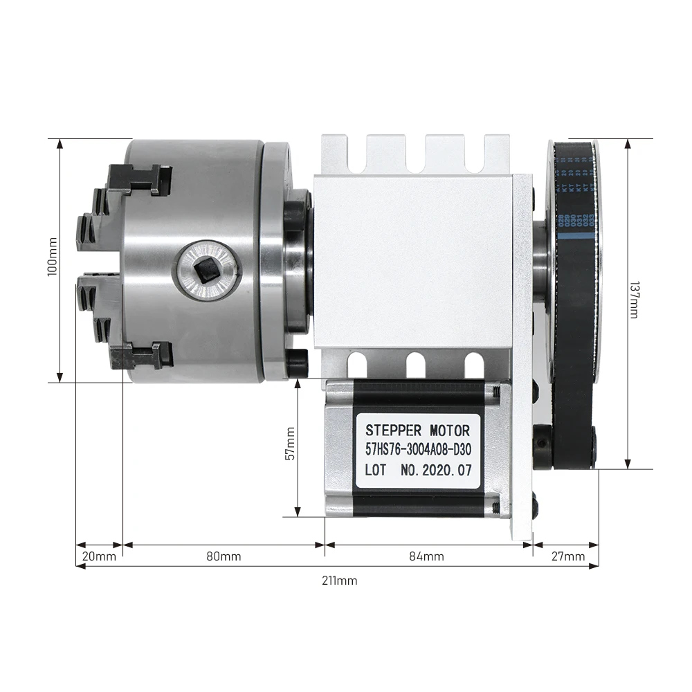 EU 선박 4 축 로터리 Nema23 스테퍼 모터 비율 (6:1), K12-100mm 4 턱 척, mt2 테일스톡, DM542 드라이버, 전원 공급 장치