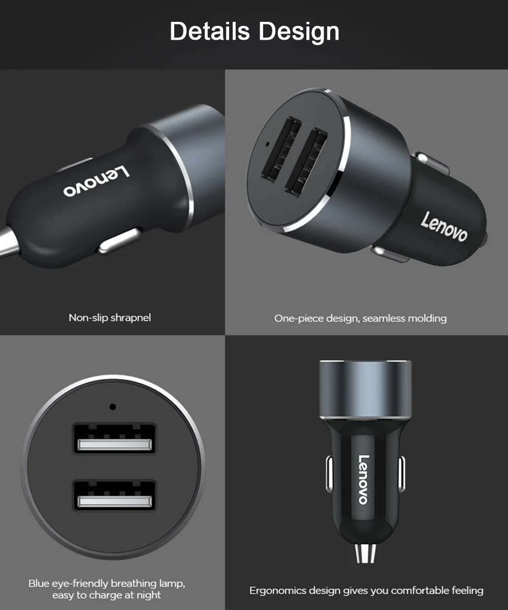 Быстрое зарядное устройство lenovo HC12 2.4A 12-24 В с двумя usb-портами автомобильное зарядное устройство для смартфона Xiaomi huawei Iphone samsung Универсальное зарядное устройство