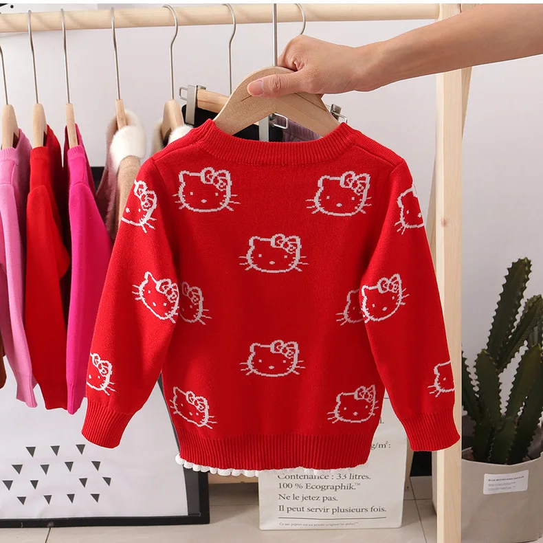 Hello kitty/Детские свитера для девочек; сезон осень-зима; детская одежда; свитер для мальчиков; пуловер с длинными рукавами и круглым вырезом; детская блузка