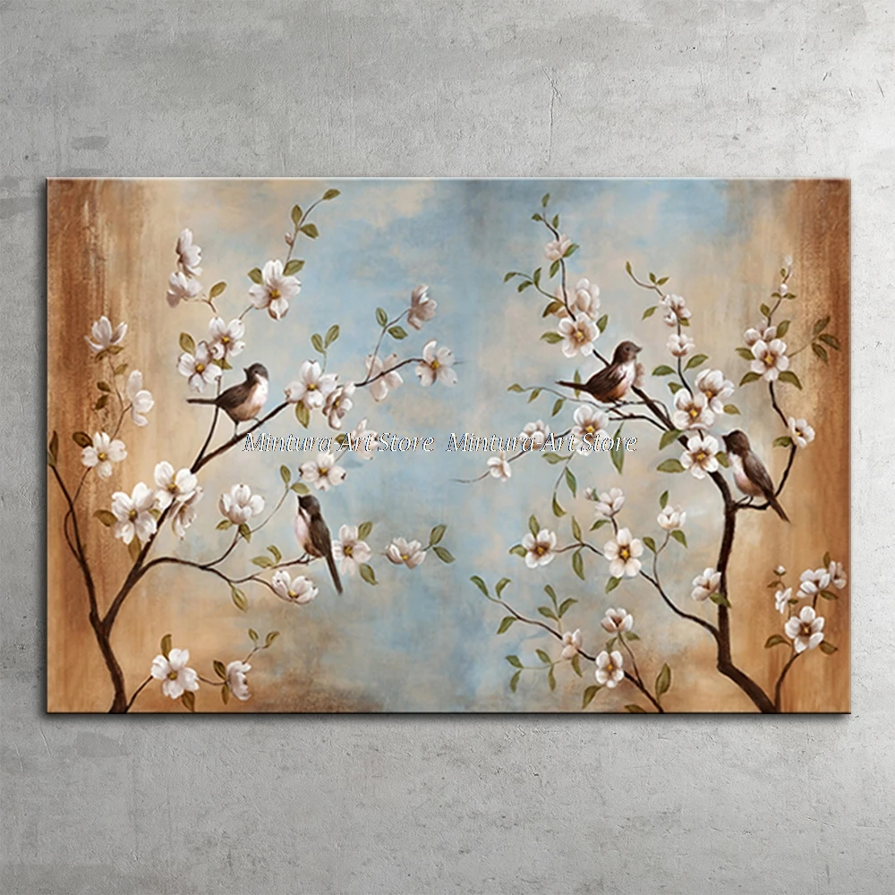 Hand Painted Blossom Flower Bird Animal Oil Painting On Canvas Modern Pop Art Wall Picture Home Decoration For Dinning Kids Room | Дом и сад