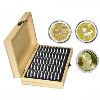 

50 Coin Storage Boxes Round Coin Storage Wooden Box Commemorative Coin Collection Box for Desktop Drawer Organizer