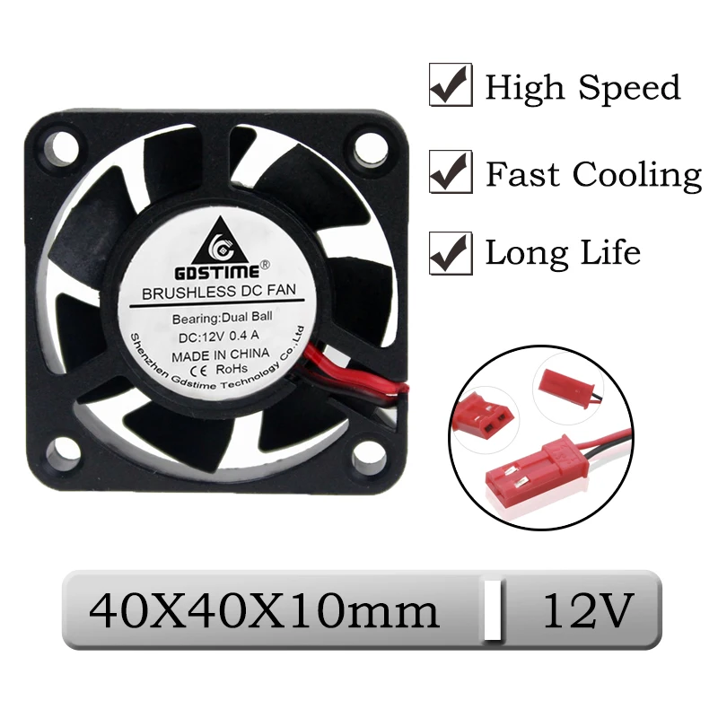 1 шт. Gdstime 12 В 4010B 4 см JST кулер для 3D-принтера радиатор 40 мм 40x40x10 двойной шарик